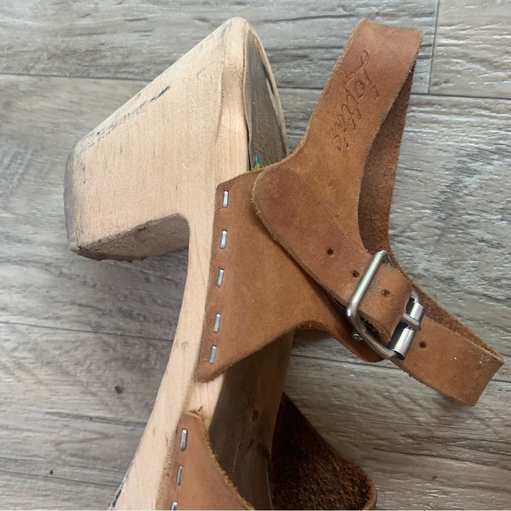 Lotta From Stockholm Wooden Block Heel Leather Buckle Clogs Sandals - Picture 6 of 14